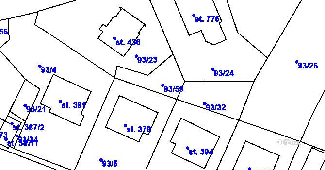 Parcela st. 93/59 v KÚ Trnová u Plzně, Katastrální mapa