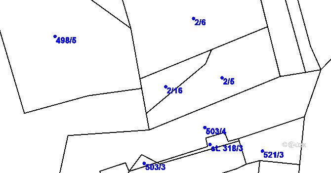 Parcela st. 2/16 v KÚ Trnová u Plzně, Katastrální mapa