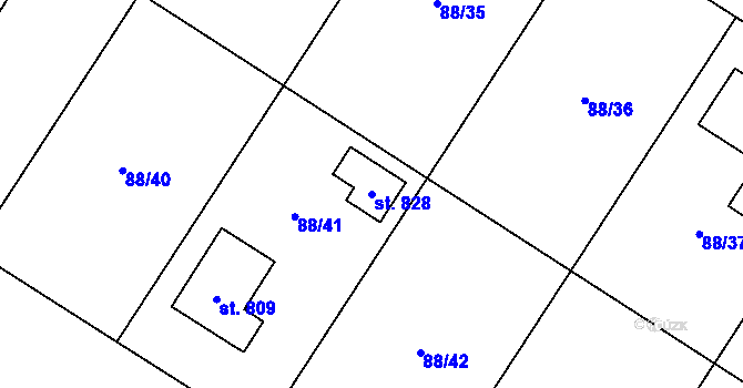 Parcela st. 828 v KÚ Trnová u Plzně, Katastrální mapa