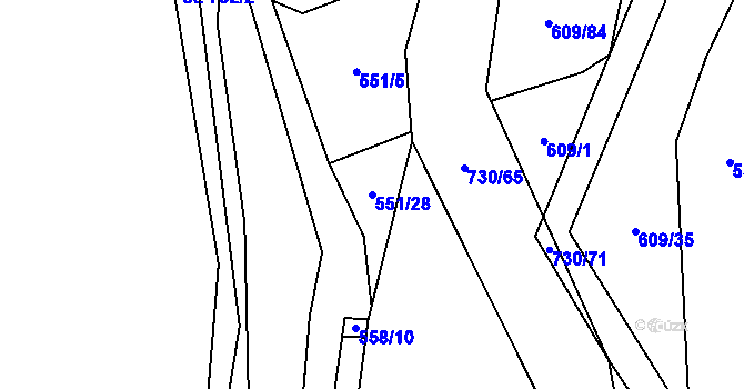 Parcela st. 551/28 v KÚ Trnová u Plzně, Katastrální mapa