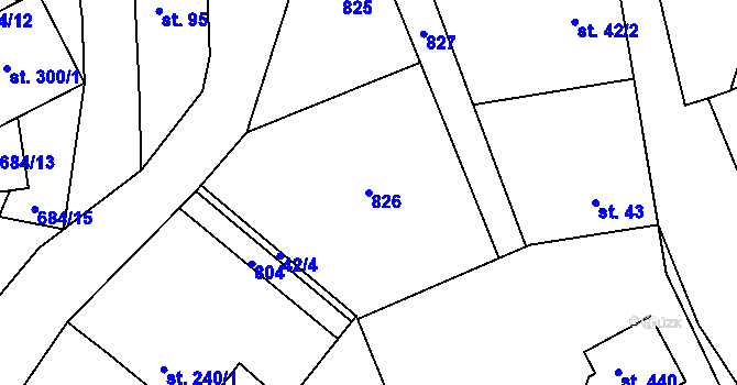 Parcela st. 826 v KÚ Trnová u Plzně, Katastrální mapa