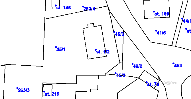 Parcela st. 1/2 v KÚ Trnovany u Litoměřic, Katastrální mapa