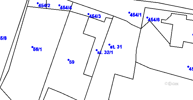 Parcela st. 32/1 v KÚ Trnovany u Litoměřic, Katastrální mapa