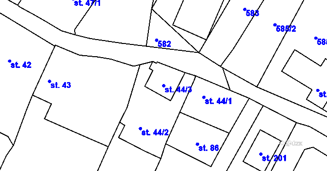 Parcela st. 44/3 v KÚ Trnovany u Litoměřic, Katastrální mapa
