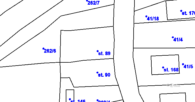 Parcela st. 89 v KÚ Trnovany u Litoměřic, Katastrální mapa