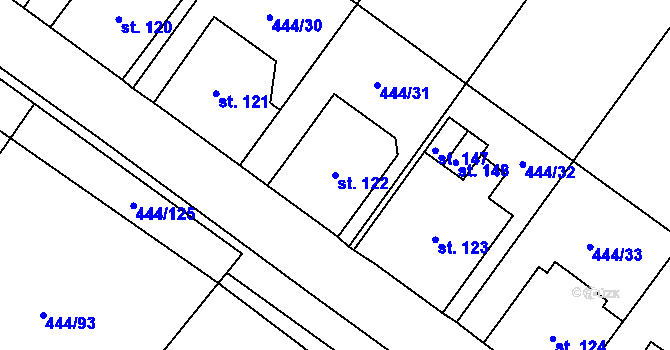 Parcela st. 122 v KÚ Trnovany u Litoměřic, Katastrální mapa