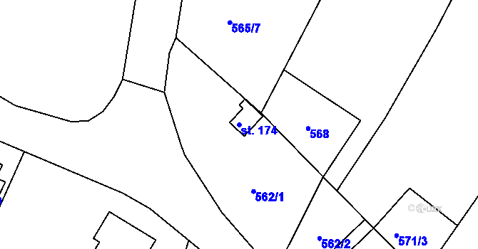 Parcela st. 174 v KÚ Trnovany u Litoměřic, Katastrální mapa