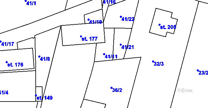Parcela st. 41/11 v KÚ Trnovany u Litoměřic, Katastrální mapa
