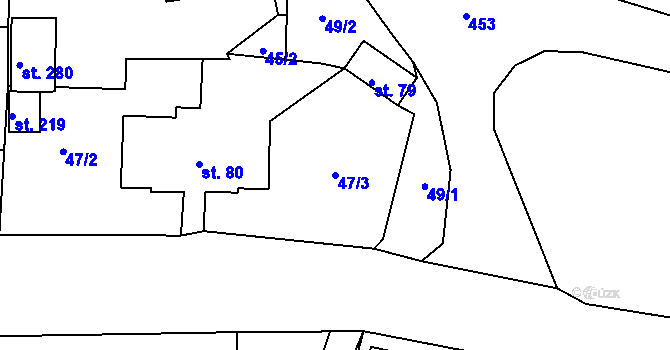 Parcela st. 47/3 v KÚ Trnovany u Litoměřic, Katastrální mapa