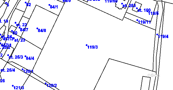 Parcela st. 119/3 v KÚ Trnovany u Litoměřic, Katastrální mapa