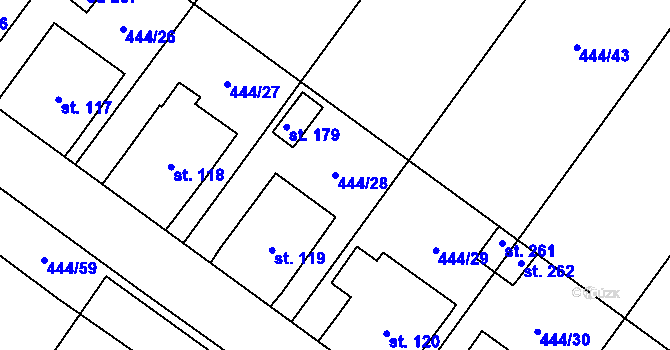 Parcela st. 444/28 v KÚ Trnovany u Litoměřic, Katastrální mapa