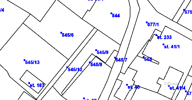 Parcela st. 545/9 v KÚ Trnovany u Litoměřic, Katastrální mapa