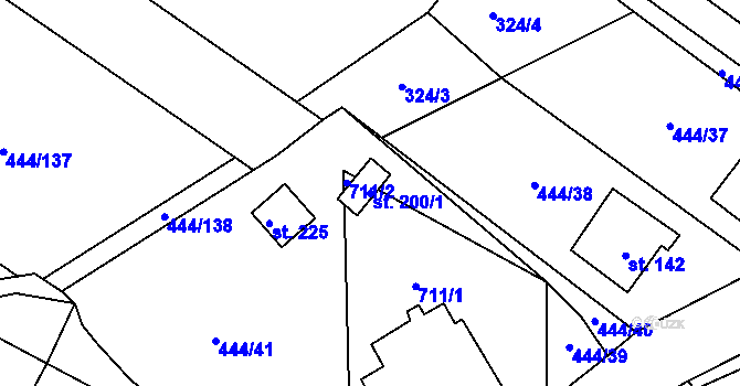 Parcela st. 200/1 v KÚ Trnovany u Litoměřic, Katastrální mapa