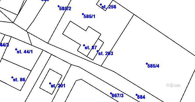 Parcela st. 203 v KÚ Trnovany u Litoměřic, Katastrální mapa