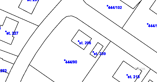 Parcela st. 206 v KÚ Trnovany u Litoměřic, Katastrální mapa