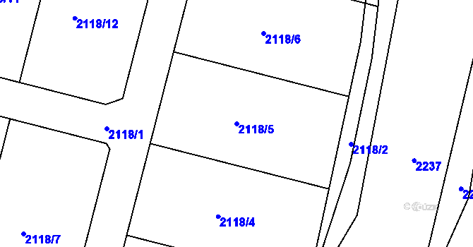 Parcela st. 2118/5 v KÚ Trnové Pole, Katastrální mapa
