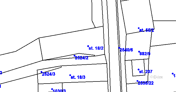 Parcela st. 18/2 v KÚ Radostice u Trocnova, Katastrální mapa