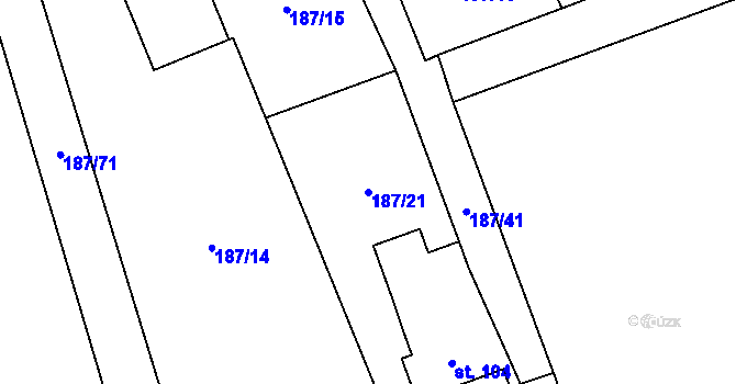 Parcela st. 187/21 v KÚ Trocnov, Katastrální mapa