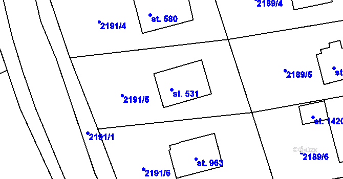 Parcela st. 531 v KÚ Trojanovice, Katastrální mapa