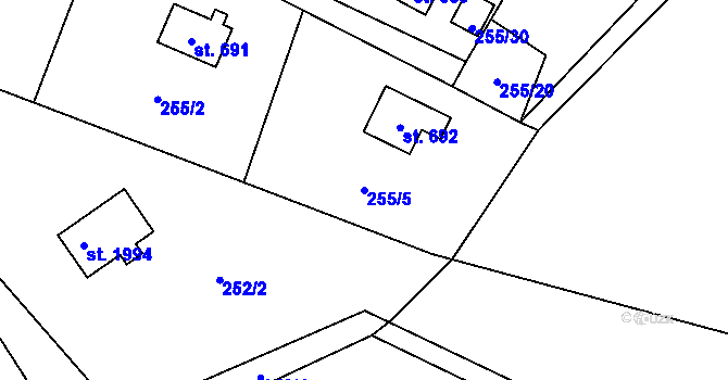Parcela st. 255/5 v KÚ Trojanovice, Katastrální mapa