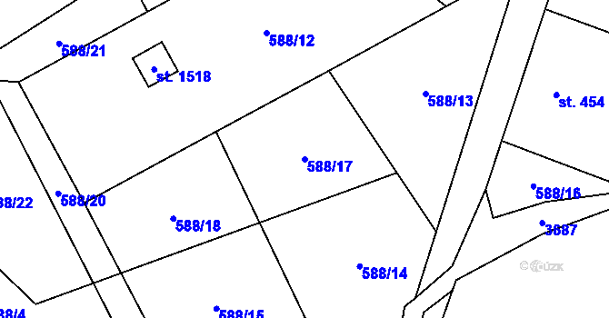 Parcela st. 588/17 v KÚ Trojanovice, Katastrální mapa