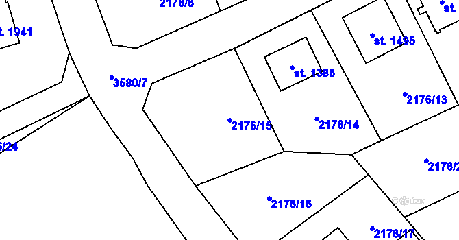 Parcela st. 2176/15 v KÚ Trojanovice, Katastrální mapa