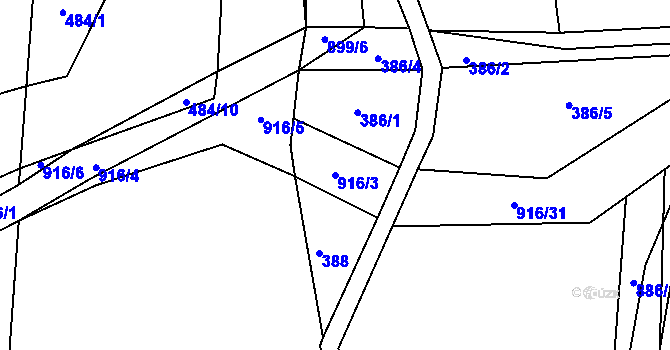 Parcela st. 916/3 v KÚ Řemešín, Katastrální mapa