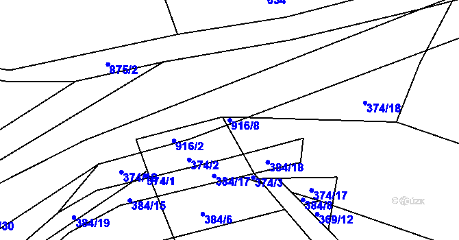 Parcela st. 916/8 v KÚ Řemešín, Katastrální mapa