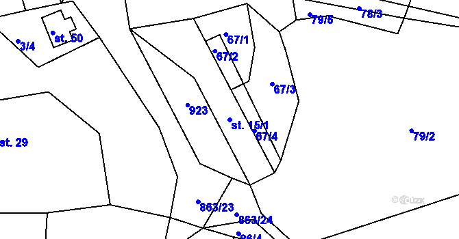 Parcela st. 15/1 v KÚ Řemešín, Katastrální mapa