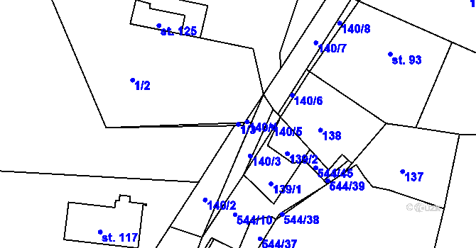 Parcela st. 1/3 v KÚ Trojovice, Katastrální mapa