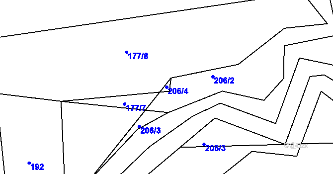 Parcela st. 206/4 v KÚ Trojovice, Katastrální mapa