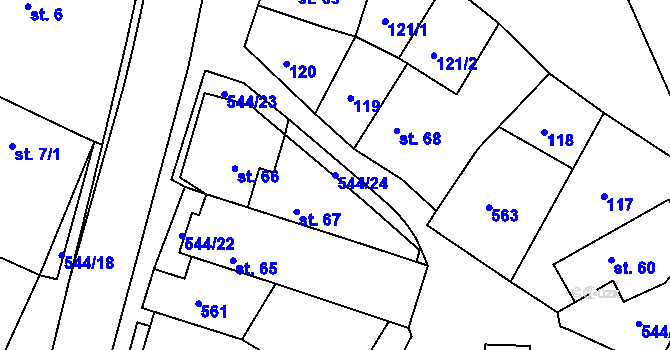 Parcela st. 544/24 v KÚ Trojovice, Katastrální mapa
