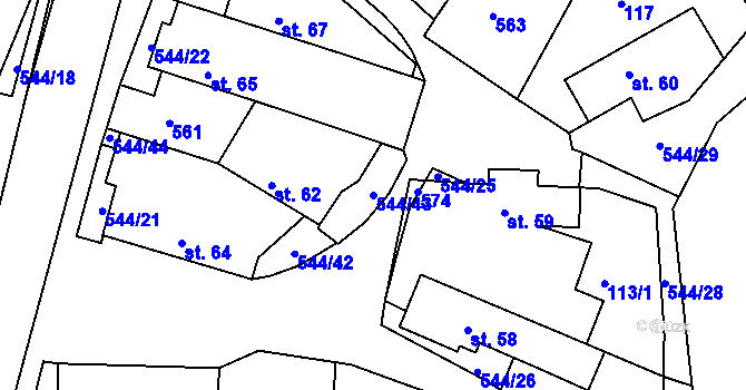 Parcela st. 544/43 v KÚ Trojovice, Katastrální mapa
