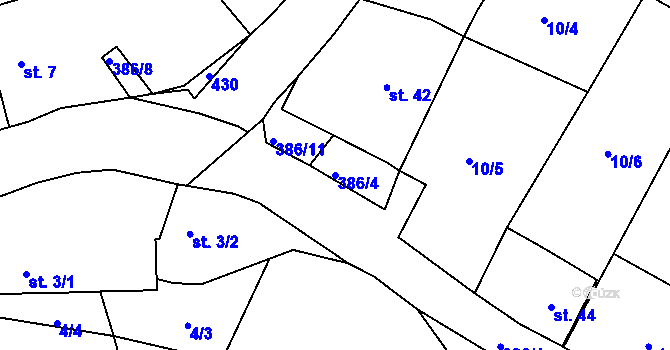 Parcela st. 386/4 v KÚ Vísky, Katastrální mapa