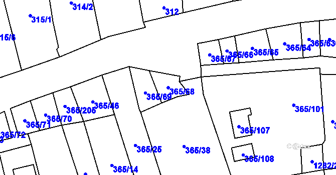 Parcela st. 365/68 v KÚ Troskotovice, Katastrální mapa