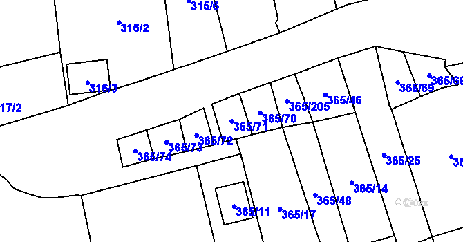 Parcela st. 365/71 v KÚ Troskotovice, Katastrální mapa