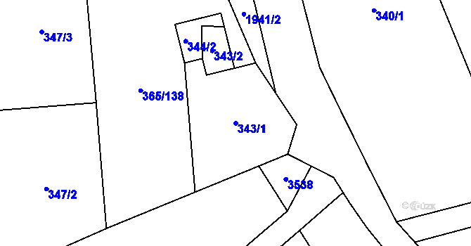 Parcela st. 343/1 v KÚ Troskotovice, Katastrální mapa