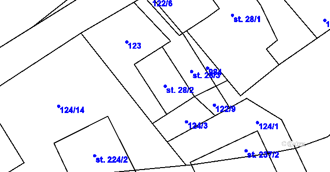 Parcela st. 28/2 v KÚ Troskovice, Katastrální mapa
