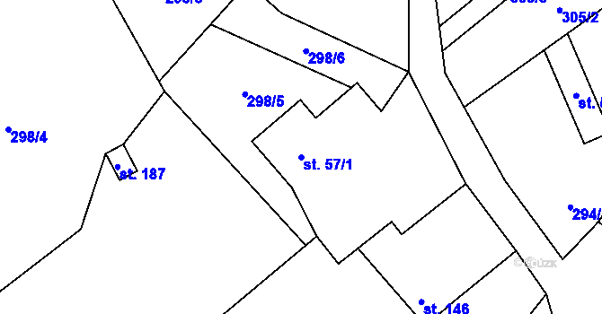 Parcela st. 57/1 v KÚ Troskovice, Katastrální mapa