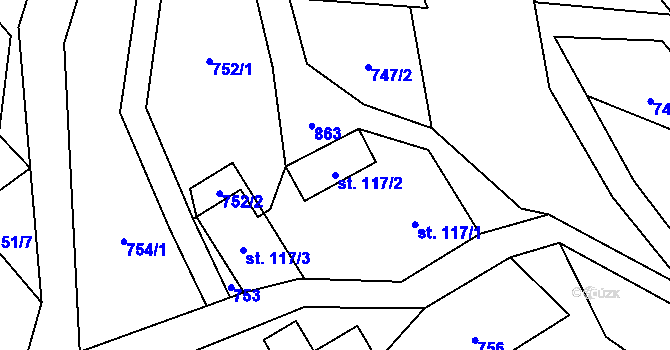 Parcela st. 117/2 v KÚ Troskovice, Katastrální mapa