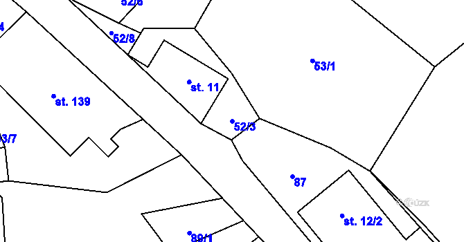 Parcela st. 52/3 v KÚ Troskovice, Katastrální mapa