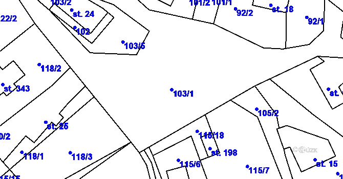 Parcela st. 103/1 v KÚ Troskovice, Katastrální mapa