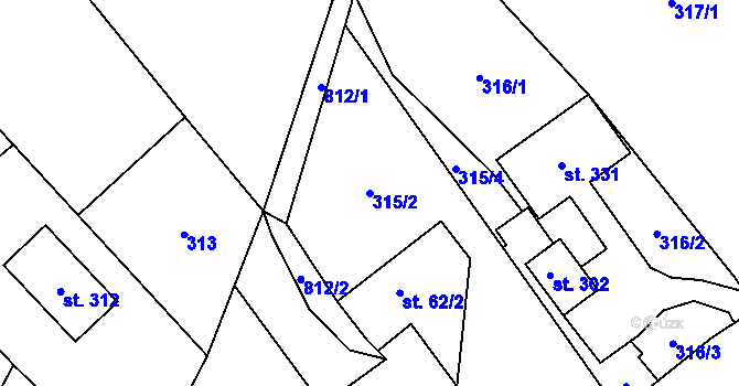 Parcela st. 315/2 v KÚ Troskovice, Katastrální mapa