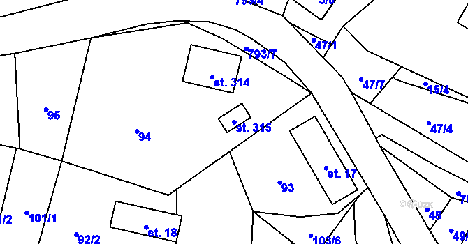 Parcela st. 315 v KÚ Troskovice, Katastrální mapa