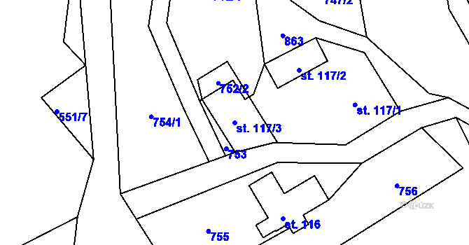 Parcela st. 117/3 v KÚ Troskovice, Katastrální mapa