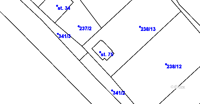 Parcela st. 75 v KÚ Trotina, Katastrální mapa