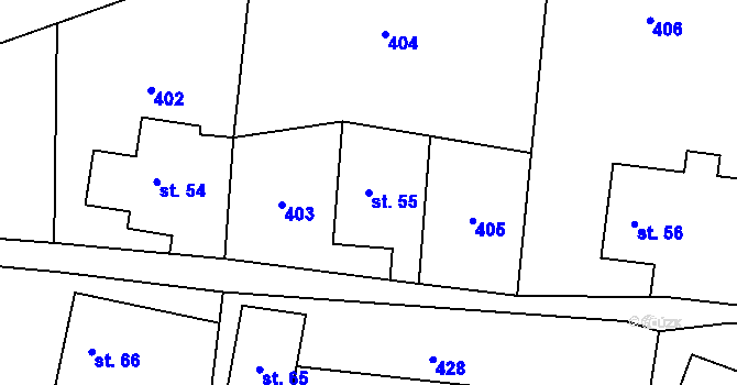 Parcela st. 55 v KÚ Zábřezí, Katastrální mapa