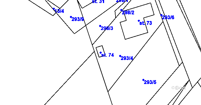 Parcela st. 74 v KÚ Zábřezí, Katastrální mapa
