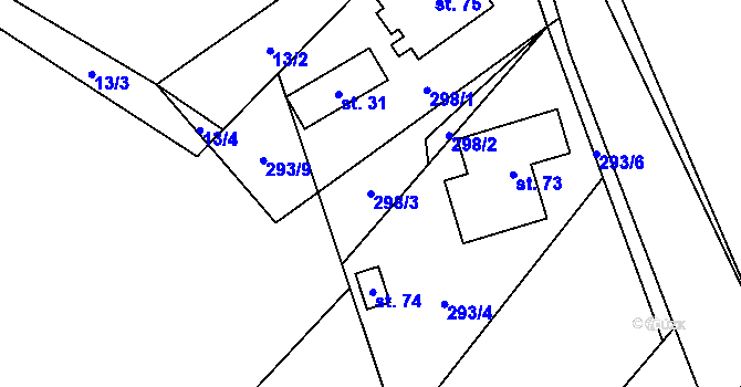 Parcela st. 298/3 v KÚ Zábřezí, Katastrální mapa