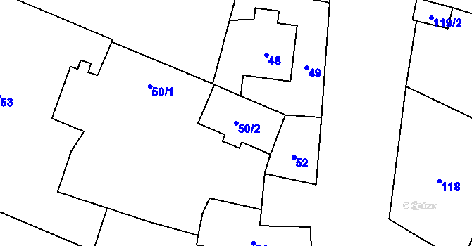 Parcela st. 50/2 v KÚ Lazce u Troubelic, Katastrální mapa